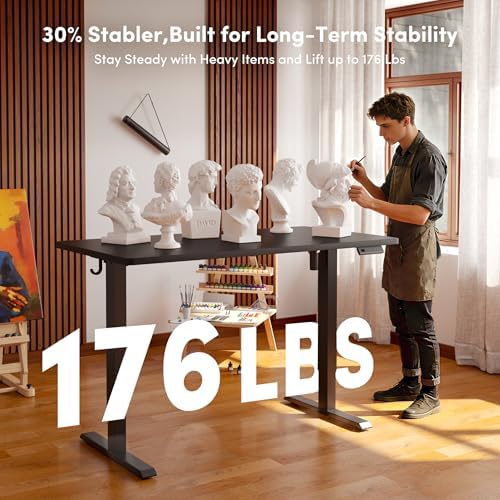 FEZIBO One-Piece Standing Desk, 48"x24" Seamless Tabletop Electric Height Adjustable for Home Office, Study Rooms & Multi-Device Workstations, Black - Image 4