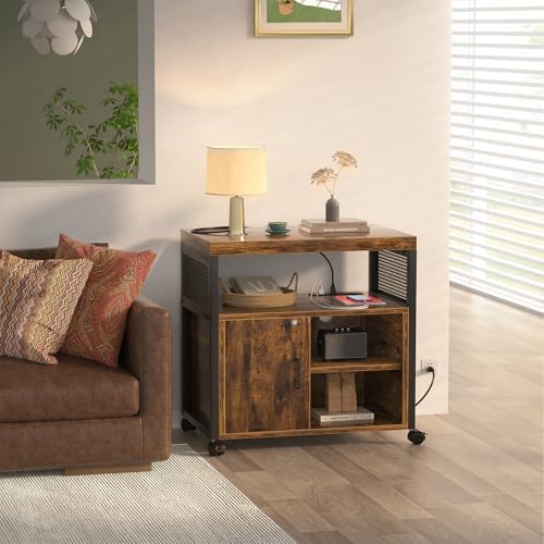 Unikito Rolling File Cabinet, Lateral Filing Cabinet on Wheels Mobile Office Printer Stand with Door and Open Storage Shelf for A4, Letter Size and Hanging File Folders, Lockable, Rustic Brown - Image 4