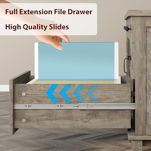 GarveeHome Farmhouse Executive Desk with File Drawers, 60 in Home Office Desk with Charging Station, Wooden Computer Desk with Cabinet Storage for Work Study Writing, Rustic Gray - Image 6