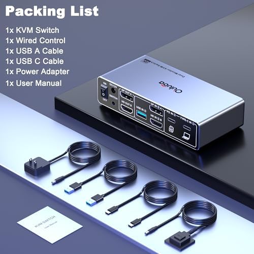 USB C KVM Switch 2 Monitors 2 Computers, Dual Monitor KVM Switches for 1 Desktop 1 Laptop, 4K@120Hz DP+HDMI DisplayPort, 4 USB 3.0 Ports, 100W PD Charging, Wired Remote, Keyboard Mouse Switcher - Image 6