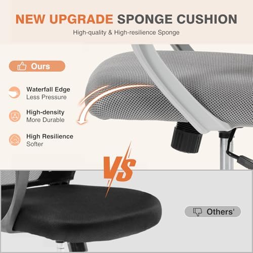 Sweetcrispy Computer Desk Chair, Mesh Office Chair, Lumbar Support, Grey - Image 5