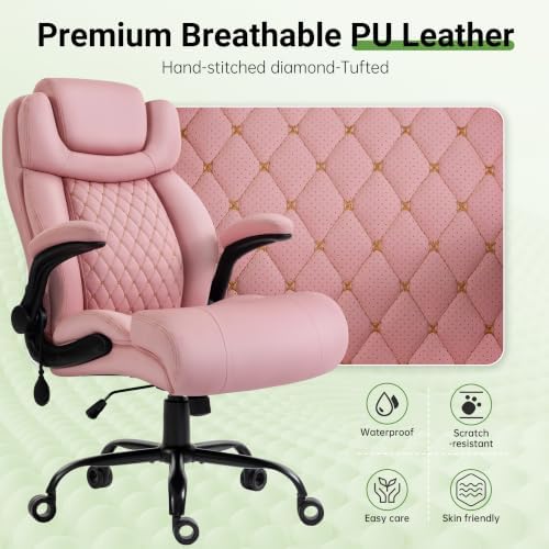 Office Chair, Big and Tall Executive Chair with Air-Lumbar Support, Breathable Desk Computer Chair with Adjustable Flip-up Armrests, Wide Cushion Seat Swivel Home Office Chair - Image 6