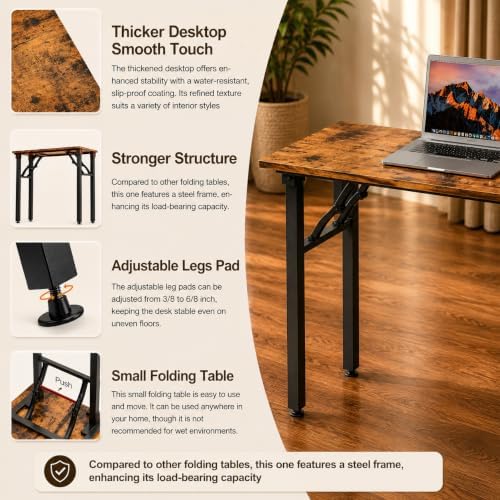 Folding Table Computer Desk - 35.8" No Assembly Folding Desk Design and Foldable Office Desk, Small Desk for Bedroom, Compact Storage Portable Use for Dorm and RV Small Space, Rustic Brown - Image 6