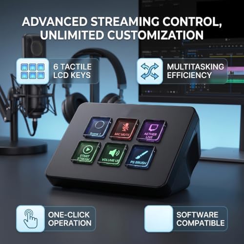 Jiawu Stream Controller Deck, 6 Customizable Keys (Black) - Image 2