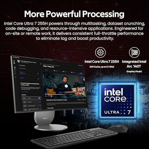 Lenovo Yoga All-in-One Desktop AI PC, 27" QHD IPS+120Hz Display, Intel Ultra 7 255H, 16GB LPDDR5X, 3TB Storage(2TB SSD&1TB Docking Station), Intel Arc GPU, Wireless Charging, Wi-Fi 7, Win 11 Pro, Gray - Image 5