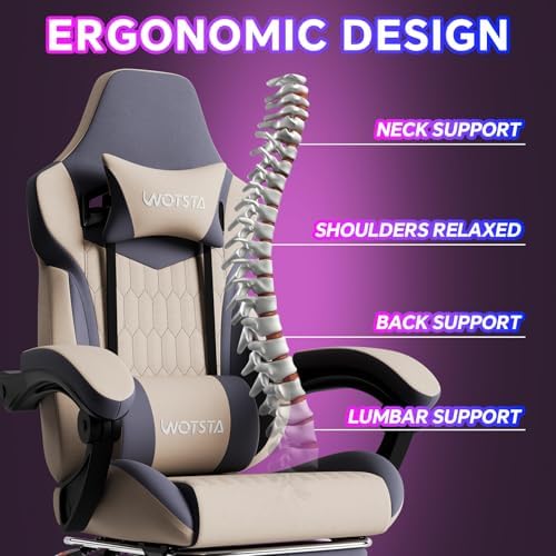 Gaming Chair with Footrest, High Back Gaming Chairs Leather Ergonomic Gamer Chair with Adjustable Headrest Lumbar Support Racing Style Video Gaming Chair for Office/Home (Grey) - Image 5