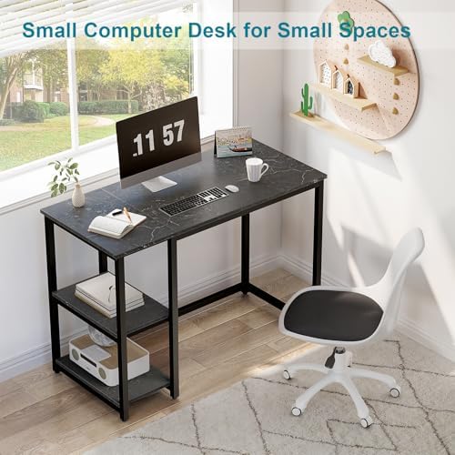 SINPAID Computer Desk 40 inches with 2-Tier Shelves Sturdy Home Office Desks with Large Storage Space Modern Gaming Desk Study Writing Laptop Table, Black Marble - Image 4