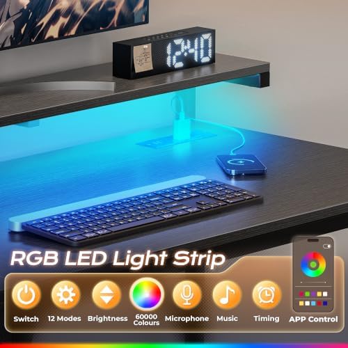 PRAISUN 39.4 Inch Gaming Desk with LED Lights & Power Outlets - Image 6