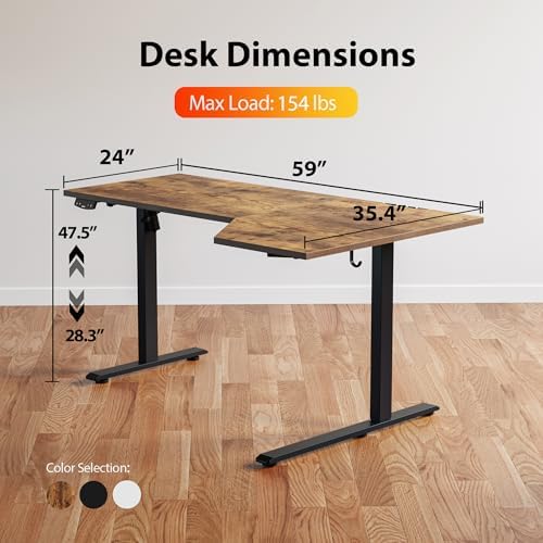 Agilestic 59 x 35 Inch Corner L Shaped Electric Standing Desk, Rustic Brown - Image 3