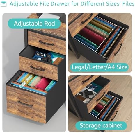 Lufeiya Computer Desk with File Drawers Cabinet, 47 Inch Reversible Home Office Desks with Fabric Filing Cabinet for Small Space, Study Writing Table PC Desks, Rustic Brown - Image 5