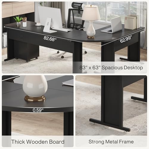Tribesigns 83-Inch Large L Shaped Desk, Reversible Executive Office Desk, Modern Corner Computer Table Business Workstation for Home Office, Black - Image 6