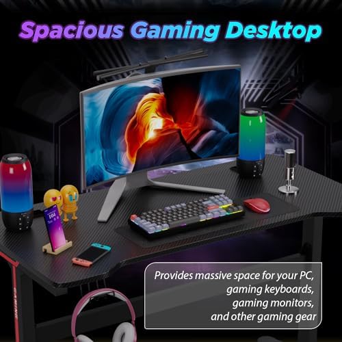 FDW 47 Inch Gaming Desk with Large Desktop Computer Desk Student PC Desk Extra Large Modern Ergonomic Racing Style Table Workstation for Adult Teens,Black - Image 6