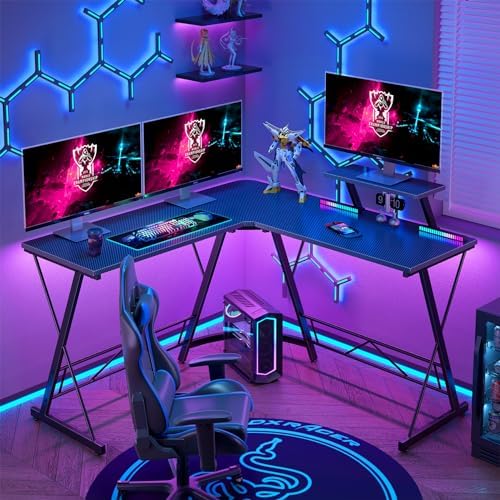 Mr IRONSTONE L Shaped Gaming Desk, Computer Corner Desk Carbon Fiber Surface for Home Office, Writing Study Desk with Laptop Stand, Easy to Assemble, Carbon Fiber, 51 Inch - Image 4
