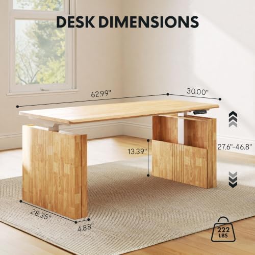 FLEXISPOT 63 x 30 Inch WoodiX Solid Wood Executive Standing Desk, Maple - Image 2
