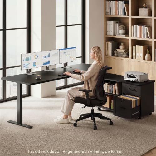OffiGo 63 Inch L Shaped Electric Standing Desk with Cabinet Sets, Black - Image 3