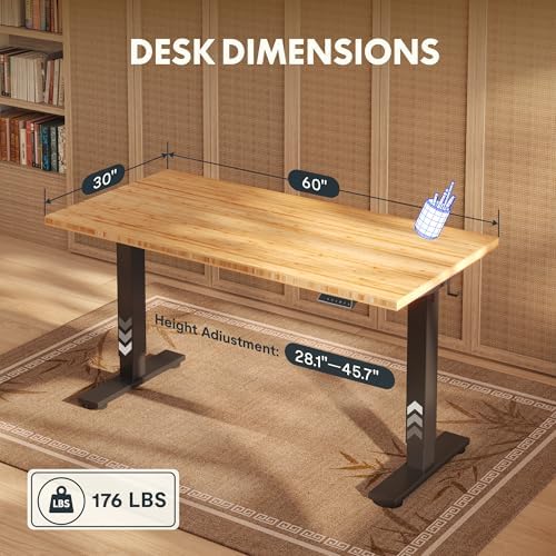 FLEXISPOT 60" x 30" Solid Bamboo Standing Desk, Black Frame - Image 2