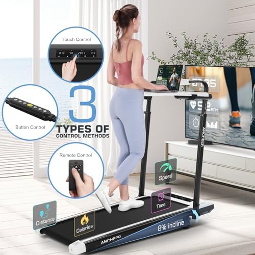ANCHEER Walking Pad with 15% Incline, Foldable Treadmill with Handle & Desk - Image 5