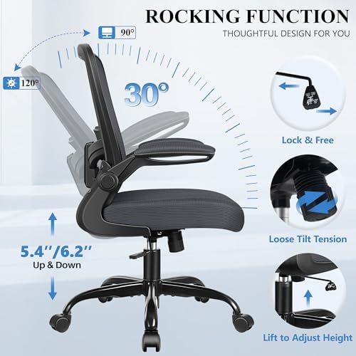 FelixKing Office Chair, Ergonomic Desk Chair Breathable Mesh Chairs Adjustable High Back Lumbar Support Flip-up Armrests, Executive Rolling Swivel Comfy Computer Chairs Home Office Dark Gray - Image 3