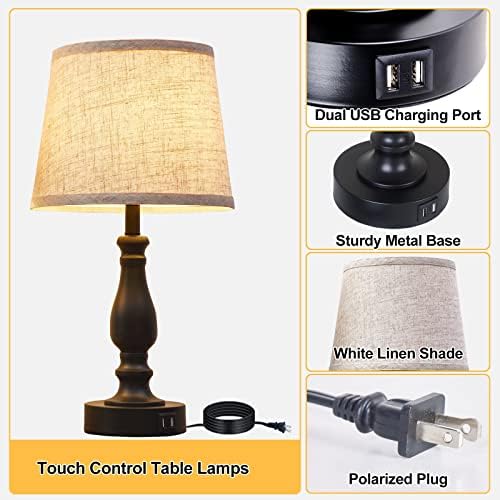 EJIAXIN Table Lamps Set of 2, Bedside Nightstand Lamps with USB Charging Ports,Dimmable Touch with Linen Fabric Lampshade, Modern Small Lamp for Bedrooms, Living Room (Bulbs Included) - Image 5