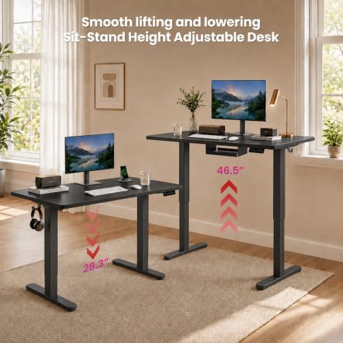 Electric Standing Desk, 40" x 24" Adjustable Height Sit Stand Desk, Small Space Workstation, Compact Computer Desk for Home Office, Stable Steel Frame (Black) - Image 5