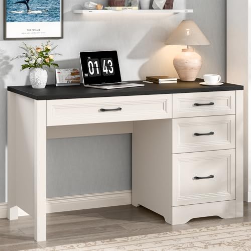 Vabches Farmhouse Executive Desk with Storage and Ample File Drawer, Rustic Large Home Writing Desk for Bedroom, Black by Vabches