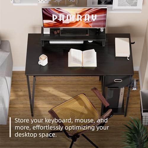 Pamray 39 Inch Small Computer Desk with Monitor Stand and Drawer for Gaming - Image 3