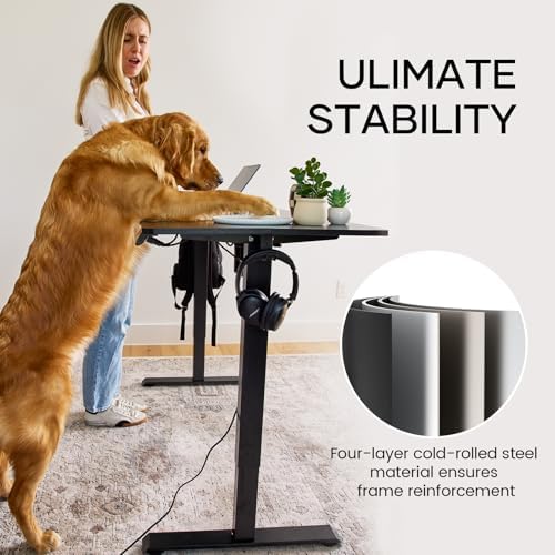 Veken 39.4 Inch Large Electric Standing Desk, Gaming Table, Black - Image 5