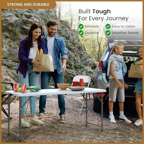 5.5 Feet ADJUSTABLE Foldable Table with Built in Handle & Steel Legs | 5.5FT Heavy Duty Folding Portable | Perfect for Party, Dining, Wedding, Events, Picnic Indoor, Outdoor, Camping, Utility, Folding - Image 5