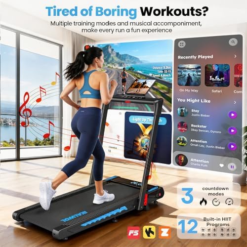 Treadmill with Speaker, 6-in-1 7.5MPH Foldable Treadmill for Home with App Compatible, Walking Pad with 10% Incline, LED Display, 3.0HP Brushless Drive, 350 LB Weight Capacity, 12 HIIT Programs - Image 3