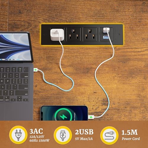 DurayLoly 55 x 24 inch Desk, 24mm Thick Heavy Duty Computer Desk with RGB LED & Power Outlets, Gaming Desk with Detachable Stand, 150LBS Load Capacity, Work Gaming Desk for Home Office, Brown - Image 5