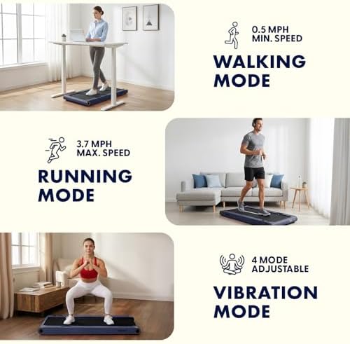 Squatz 2-in-1 Walking Pad Treadmill with Vibration Plates, Compact Under Desk Walking Pad with Remote Control, LED Display, Non-Slip Belt, Quiet 1.0HP Motor for Home or Office Workout (Blue) - Image 2