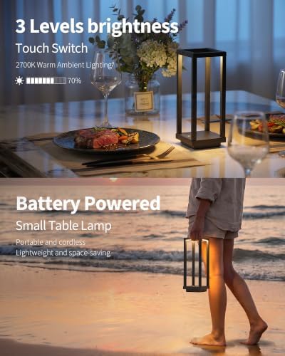 PUSU Cordless Waterproof Table Lamps Set of 2, Black LED Outdoor Desk Lamp - Image 4