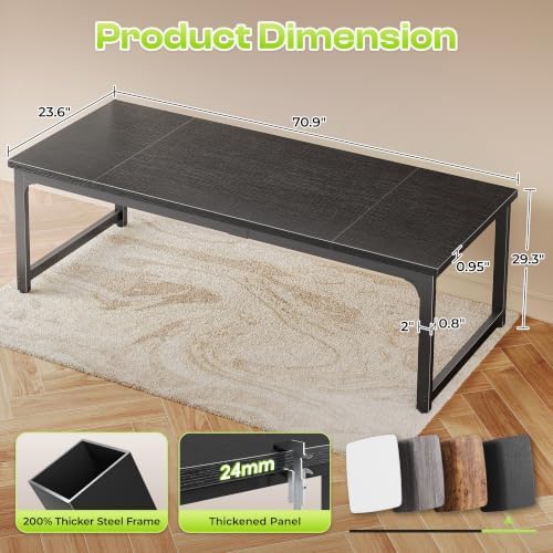 PRAISUN 70.9 x 24 Inch Computer Desk, 0.95'' Thicker, Heavy Duty, Black - Image 3