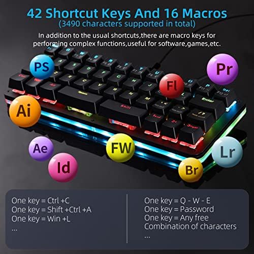 Koolertron 40% Gaming Keyboard, Compact RGB Backlit Mechanical Keypad - Image 3