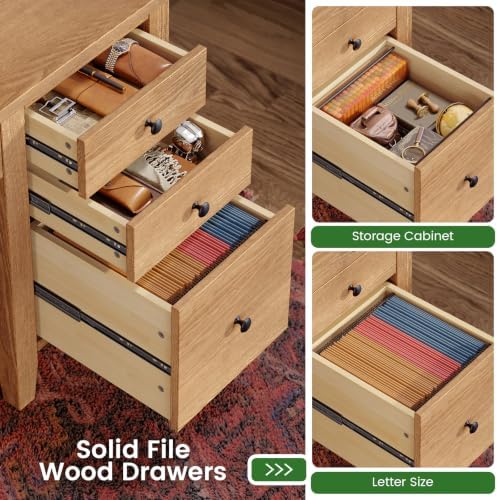 SEDETA 58'' Solid Pine Wood Computer Desk, Executive Home Office Desk with 4 Wood Drawers and Storage Shelves for Work Study Writing, Oak - Image 5