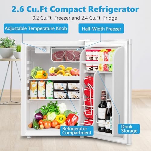 COWSAR 2.6 Cu.Ft Mini Fridge with Freezer for Bedroom Dorm, White - Image 2