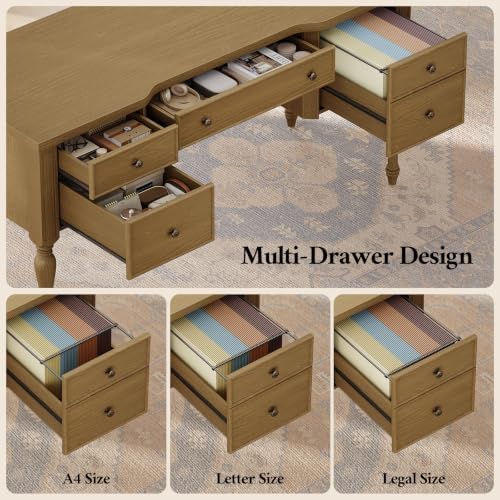 59in Wood Executive Desk with Solid Wood Legs & Keyboard Tray - Image 3