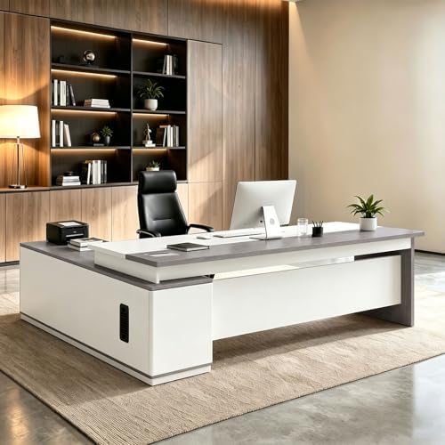 L Shaped Executive Desk with Drawers, Large Wood Workstation, Modern Executive Office Furniture for Home Office and Business Workspace, Multiple Sizes & Colors by Unknown