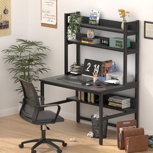 Aquzee Desk with Hutch, Computer Desk with Shelves, 55 Inch - Image 4