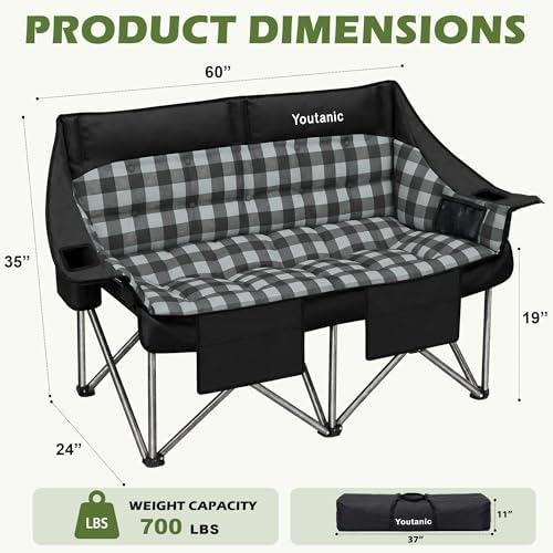 Youtanic 60" Extra Double Camping Chair for Adults, 700lbs Padded Loveseat - Image 2
