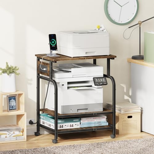 YAOHUOO 3 Tier Large Printer Stand with Power Outlet/Adjustable Shelf - Image 2