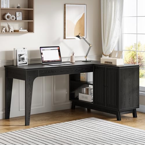 Tribesigns 57-Inch L-Shaped Desk, Office Computer Desk with Storage, Wooden Corner Workstation, Study Writing Table for Home Office (Black) - Image 6