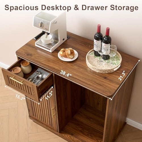 Okvnbjk Mini Fridge Cabinet with Storage & Power Outlet, Walnut - Image 5