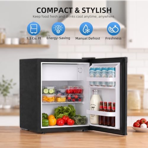 Antarctic Star Compact Refrigerator Mini Fridge with Single Reversible Door,Wire Shelf,Defrost Button, for Bedroom/Office/Dorm,1.3 Cu. Ft,Blcak - Image 3