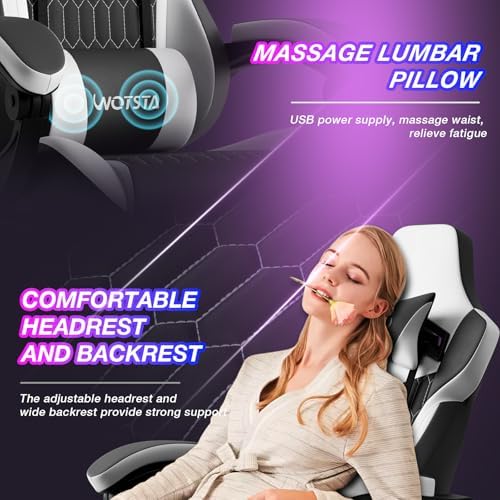 Gaming Chair with Footrest, High Back Gaming Chairs PVC Leather Ergonomic Gamer Chair with Adjustable Headrest Lumbar Support Racing Style Video Gaming Chair for Office/Home (Black White) - Image 6