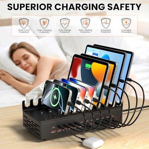 300W USB Charging Station for Multiple Devices - 24 Ports Desktop Multi Fast Charger Station with Device Organizer Stand & Multi Protection, USΒ Power Strip Suitable for Home Office School Studio - Image 6