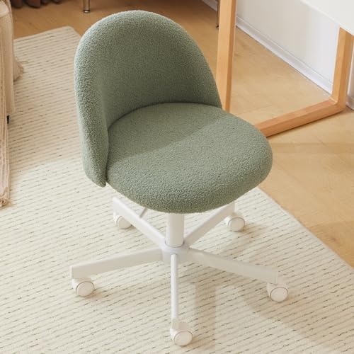 VINGLI Cute Candy Chair Armless Comfy Small Office Desk Vanity Chair with Wheels & Lumbar Support,Teddy Adjustable Rolling Swivel Computer Task Ch for Home Office,Bedroom,MintGreen by VINGLI