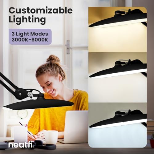 Neatfi XL 2200 Lumens 20W LED Desk Lamp with Clamp – Adjustable Color Temperature | 4-Level Dimmable Light | Home Office, Crafts & Workbench | 20-Inch Wide Head (Black, CCT with Clamp) - Image 6