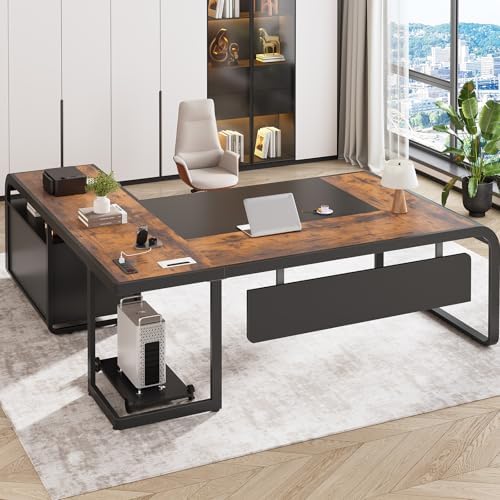 SEDETA 61" Executive L Shaped Desk with Drawer for Home Office,Rustic Brown - Image 3