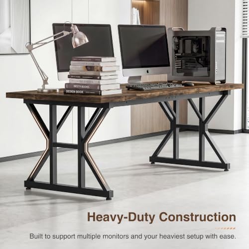 YOUDENOVA 71 Inch Executive Desk, Large Computer Office Desk Workstation with Thick Desktop & Heavy Duty Metal Legs, Modern Industrial Wood Writing Study Table for Home Office (Grey/Black) - Image 6